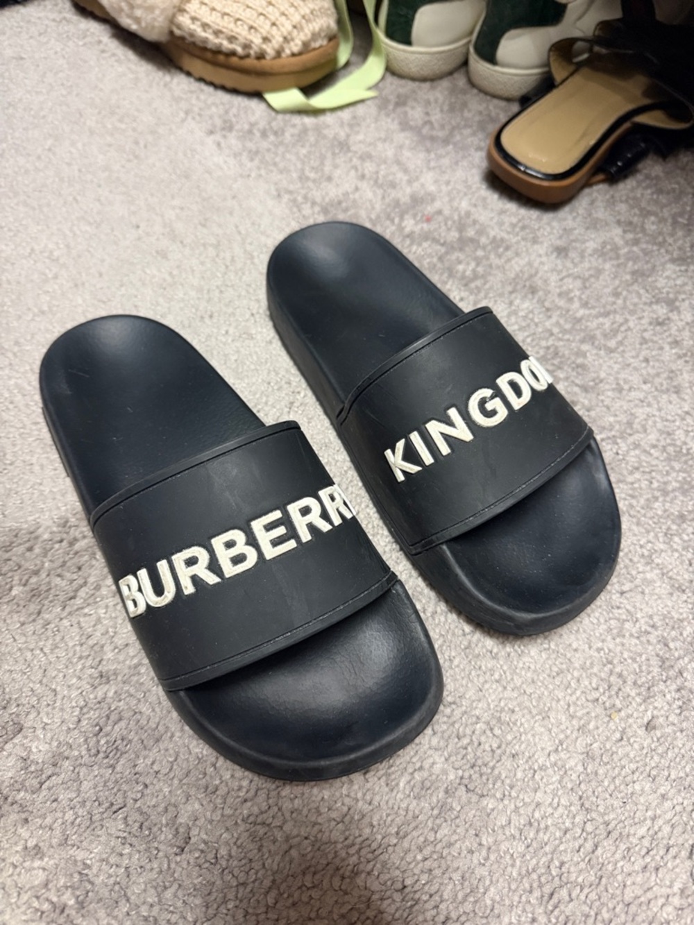 Burberry Black Slide Sandals with White Logo - Picture 2 of 5